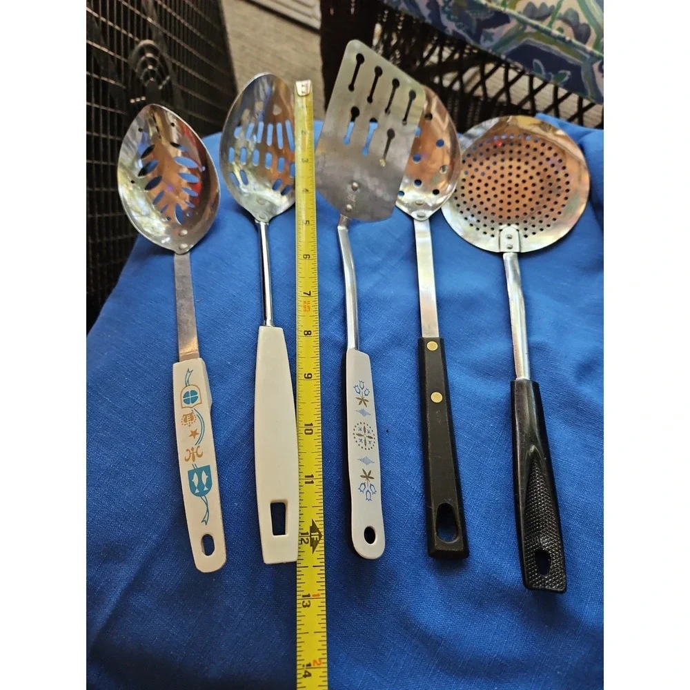 Vintage EKCO Lot Kitchen Utensils Slotted Serving Spoons Spatula Blue‎ Tulip